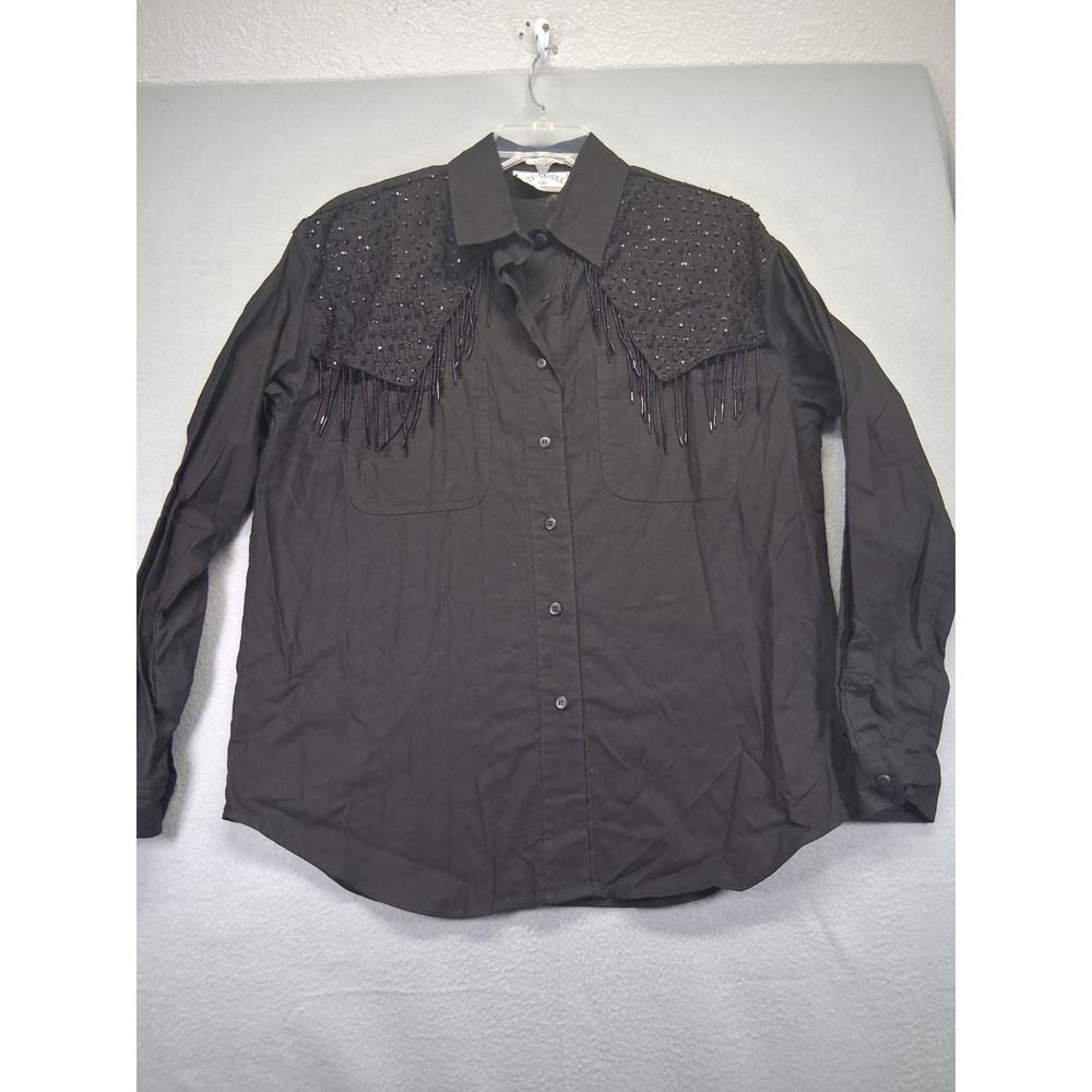 Side Saddle Women Black Button Up Sequins/Beads Shoulder‎ Padded Size M